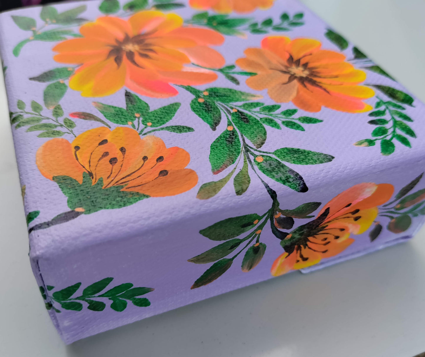 Spring flowers, 4"x4"X1.5" canvas