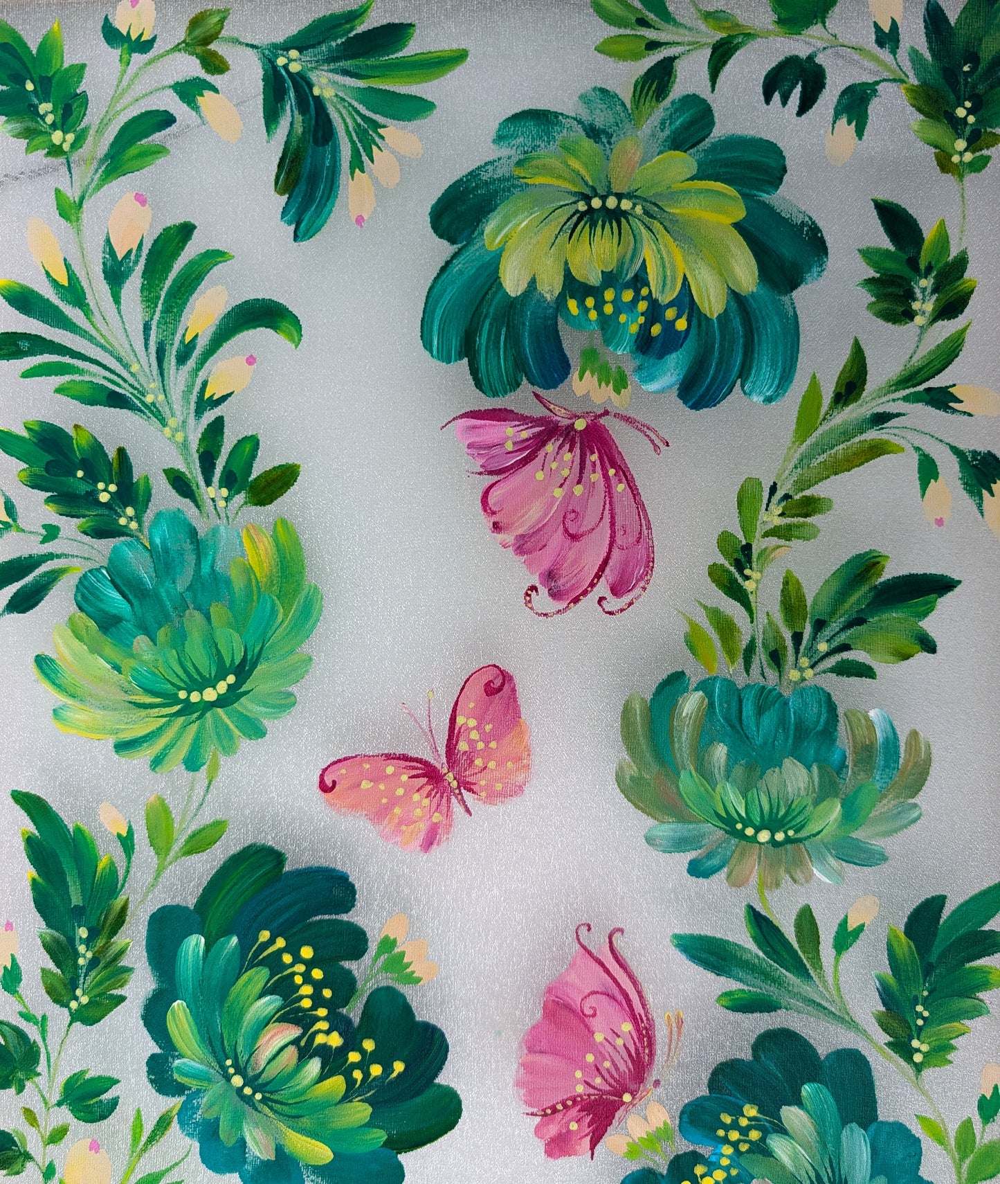 Delicate Flowers, 12" x 16 ", Stretched Organza