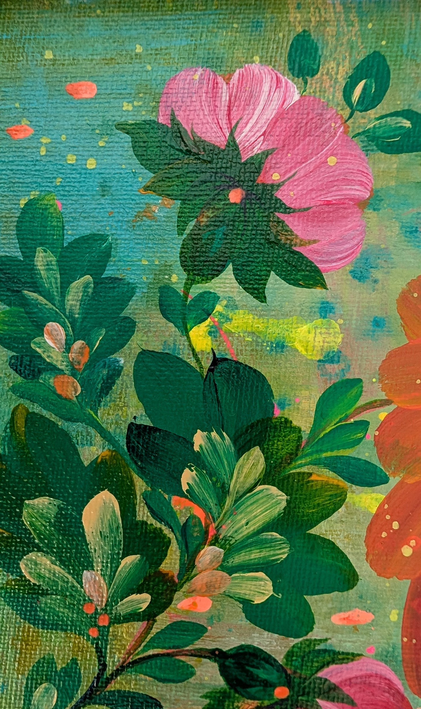 Happy flower, 8" x 10 ", canvas panel, framed