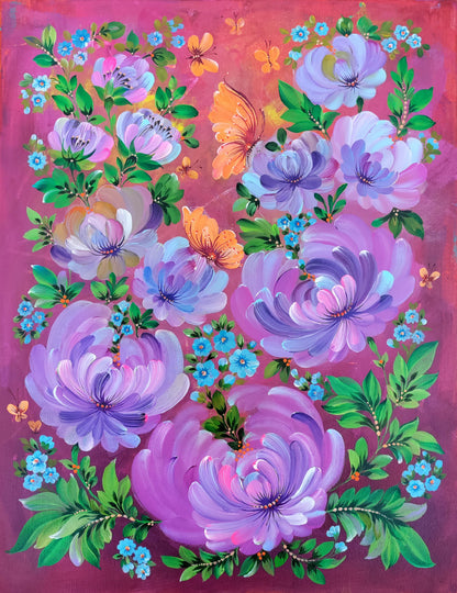 Flowers and butterflies, 14" x 18 "x 1/2" Canvas