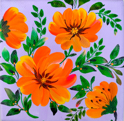 Spring flowers, 4"x4"X1.5" canvas
