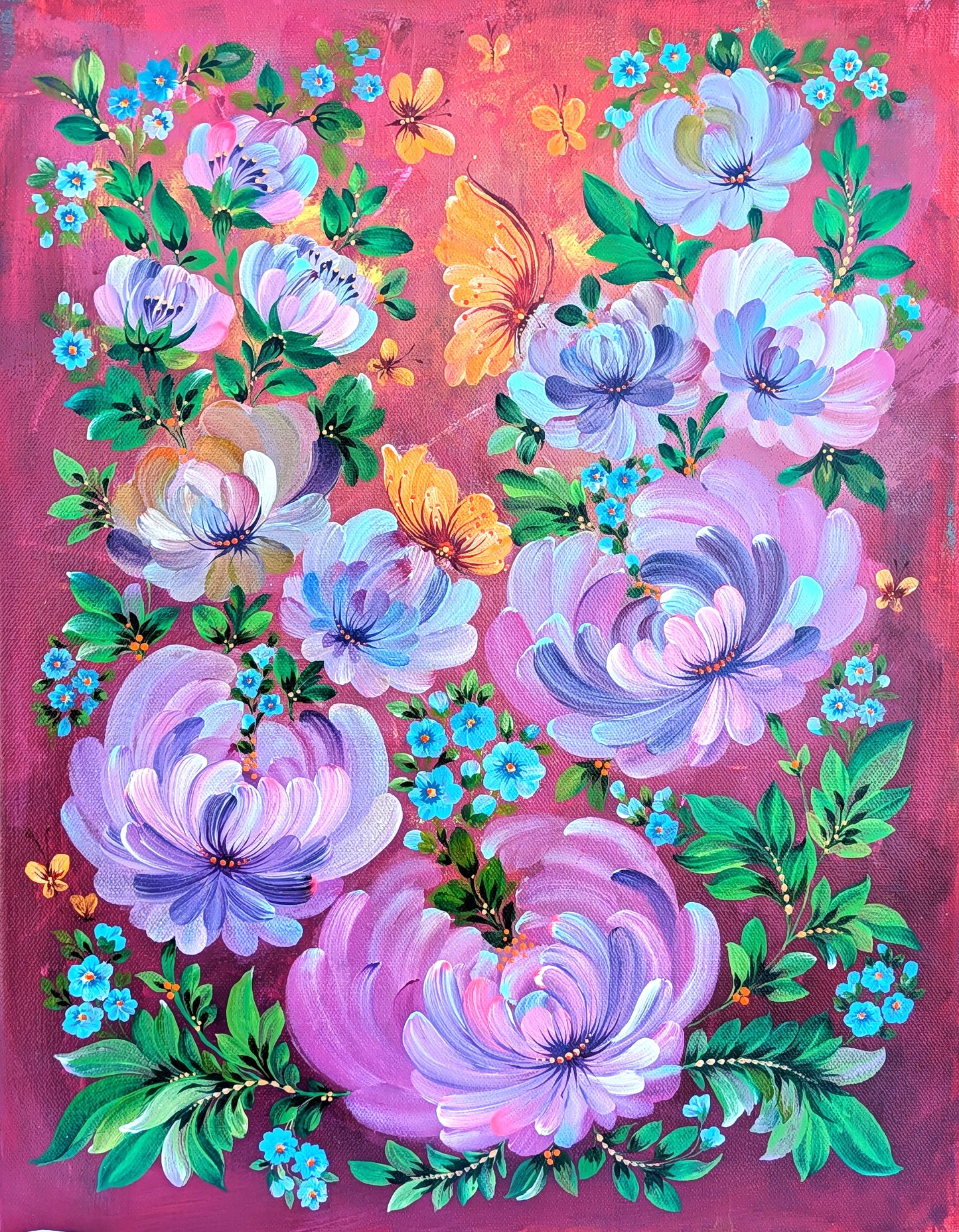 Flowers and butterflies, 14" x 18 "x 1/2" Canvas