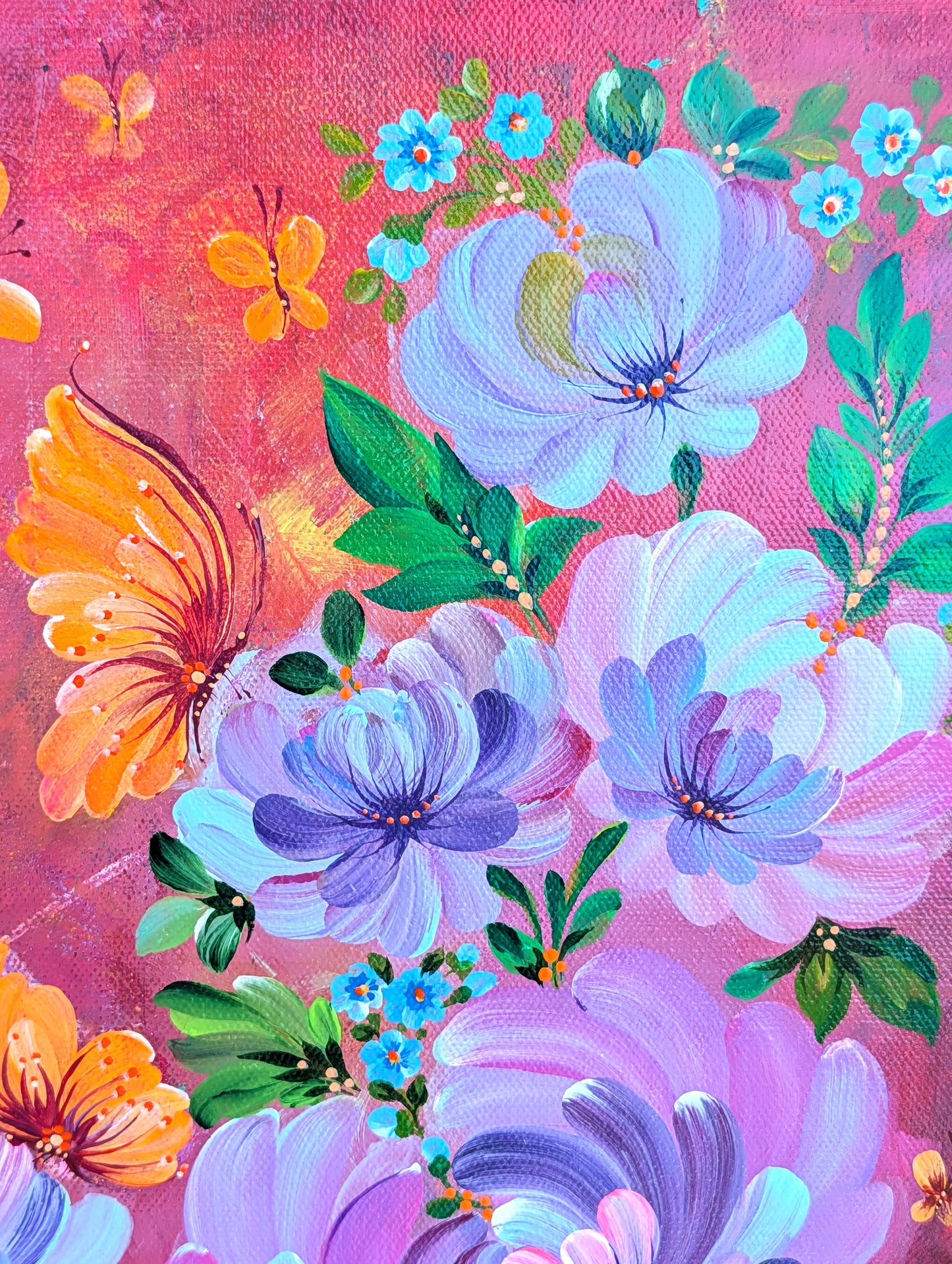Flowers and butterflies, 14" x 18 "x 1/2" Canvas