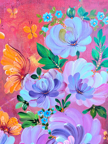 Flowers and butterflies, 14" x 18 "x 1/2" Canvas