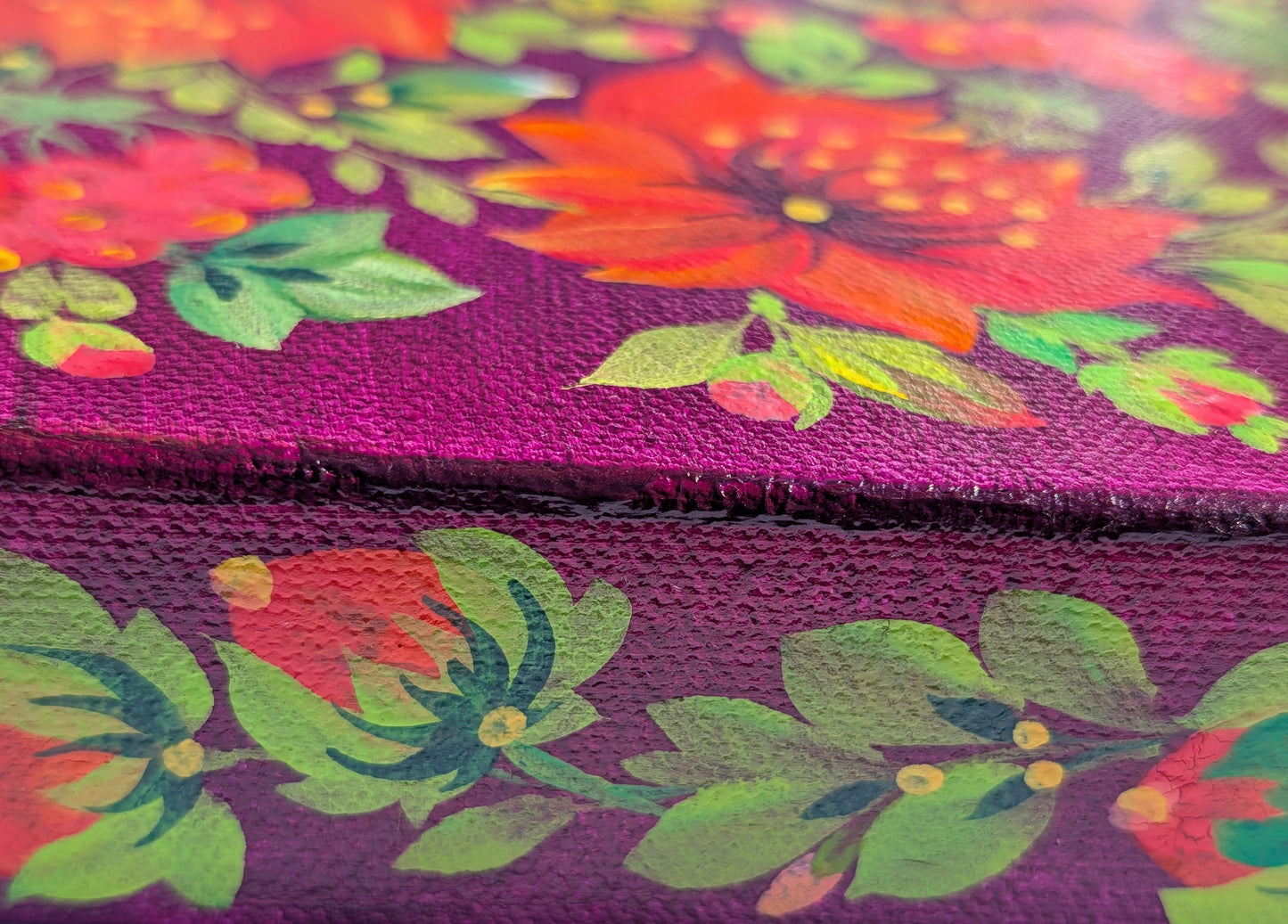 Flowers on magenta background, 8" x 8 "x 1.5",  canvas