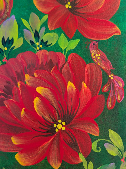 Hidden birds, 8" x 8 "x 1/2" , wooden cradled panel
