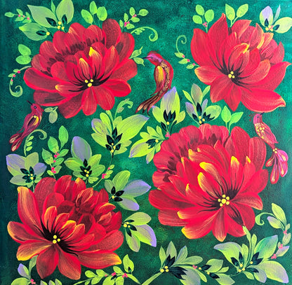 Hidden birds, 8" x 8 "x 1/2" , wooden cradled panel