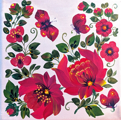 Red flowers, 8" x 8 "x 1/2" Canvas