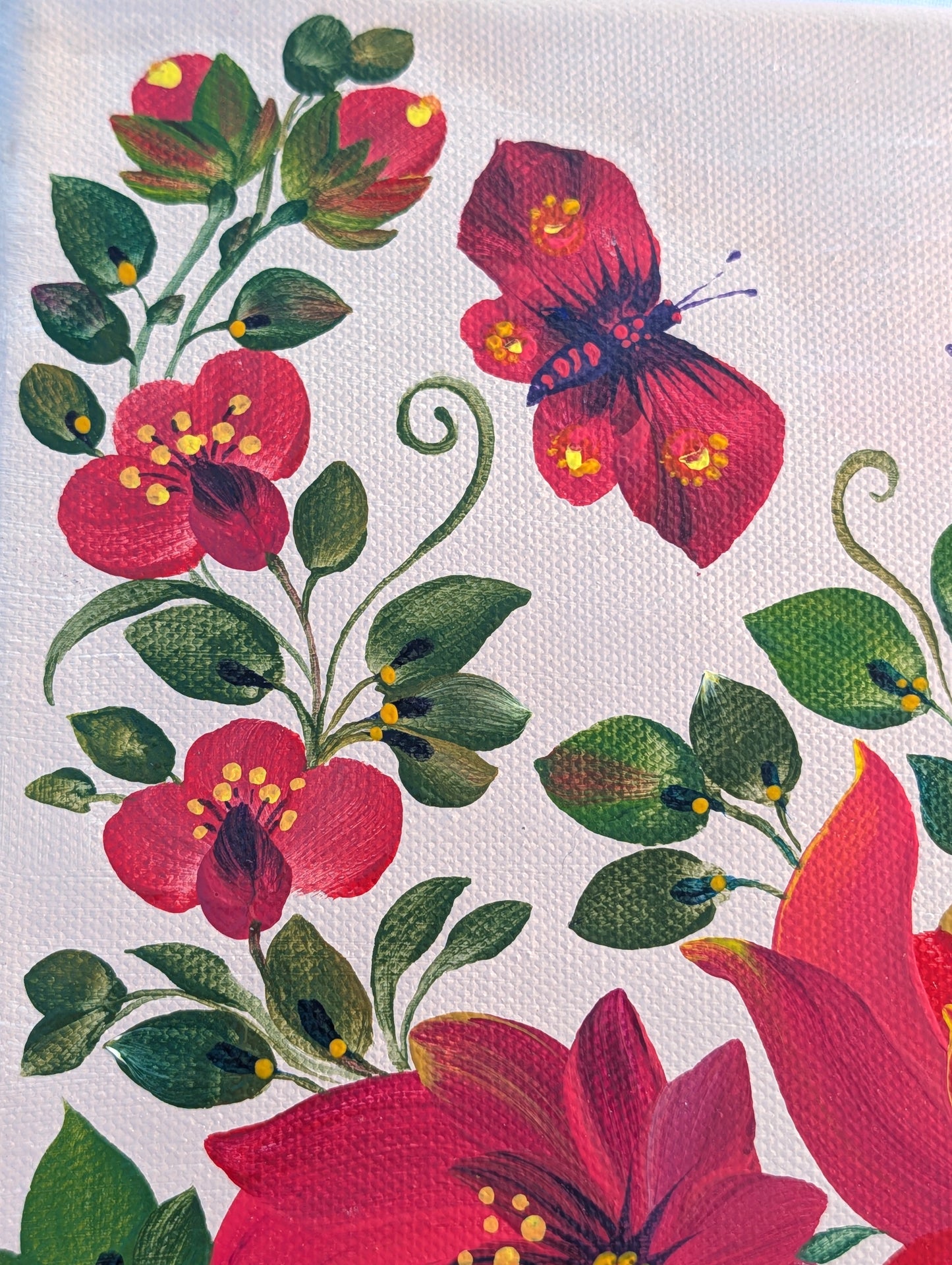 Red flowers, 8" x 8 "x 1/2" Canvas