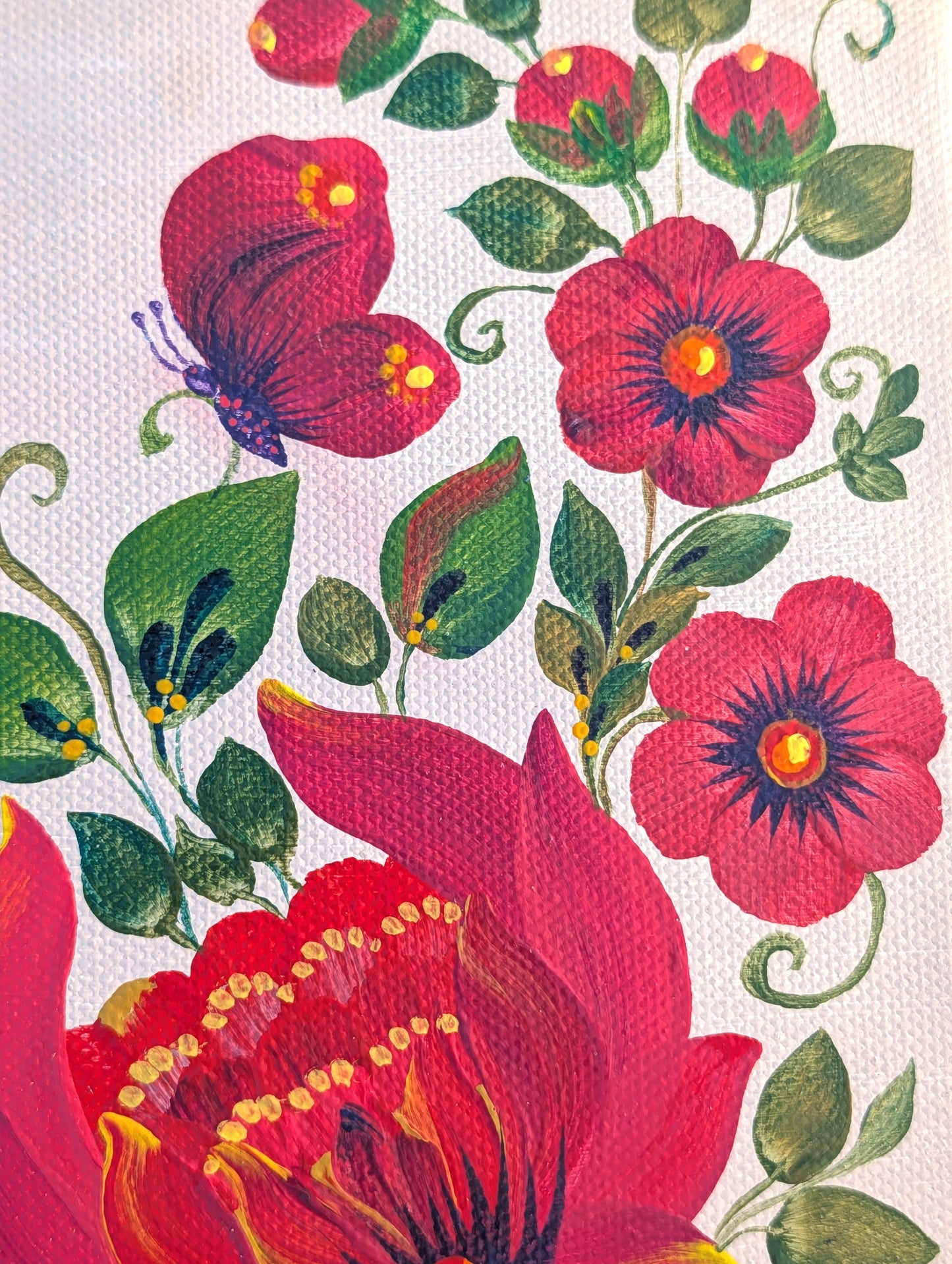 Red flowers, 8" x 8 "x 1/2" Canvas