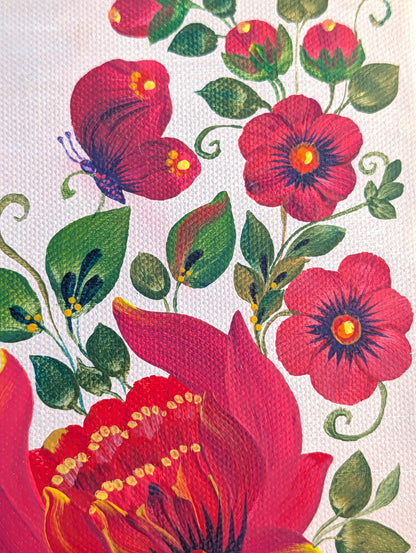 Red flowers, 8" x 8 "x 1/2" Canvas