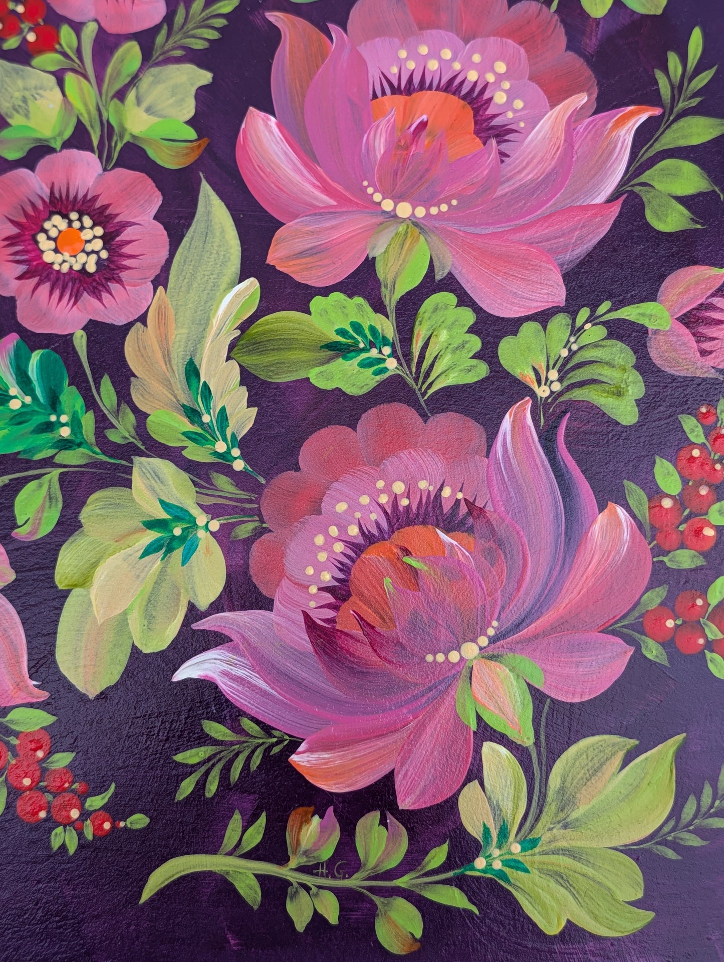 Purple and pink bliss, 12" x 12 "x .75" , wooden cradled panel
