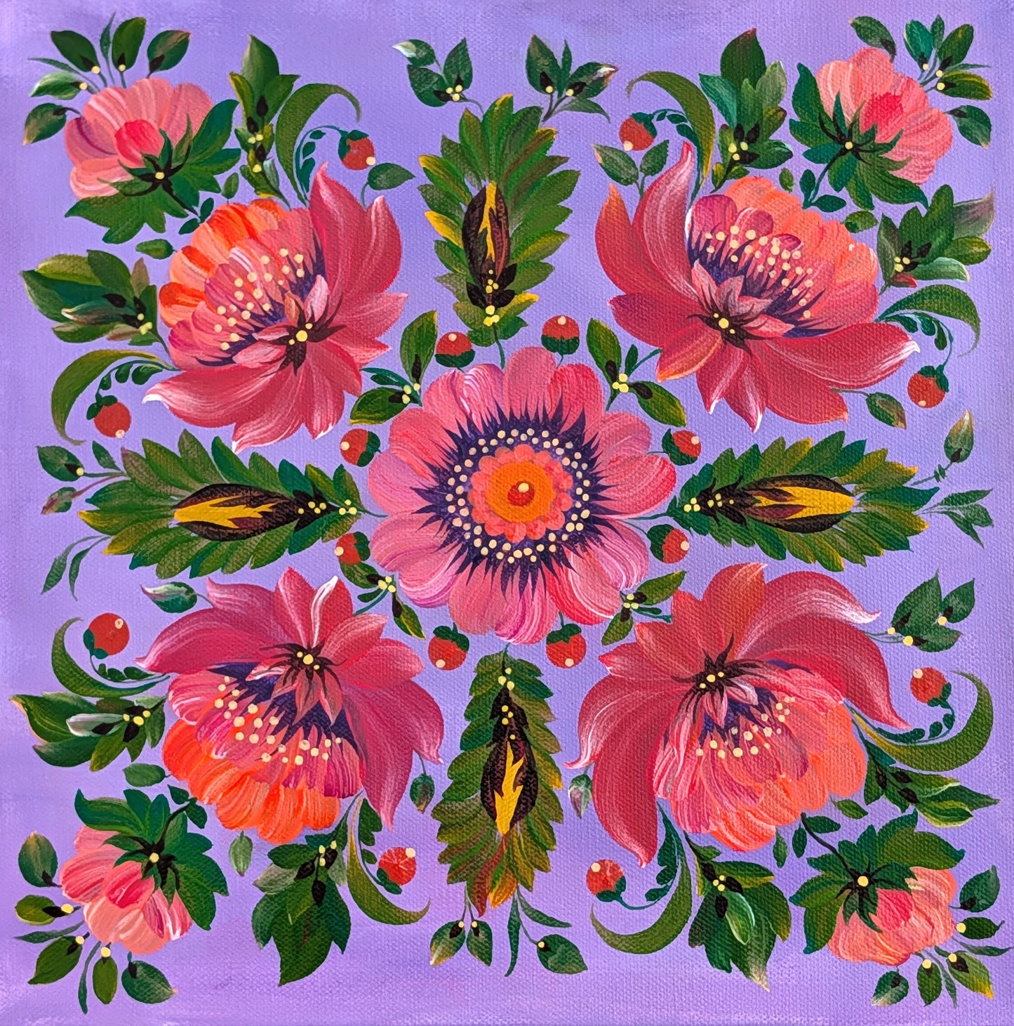 Flower Power Mandala, 12" x 12 "x 1.5" , canvas
