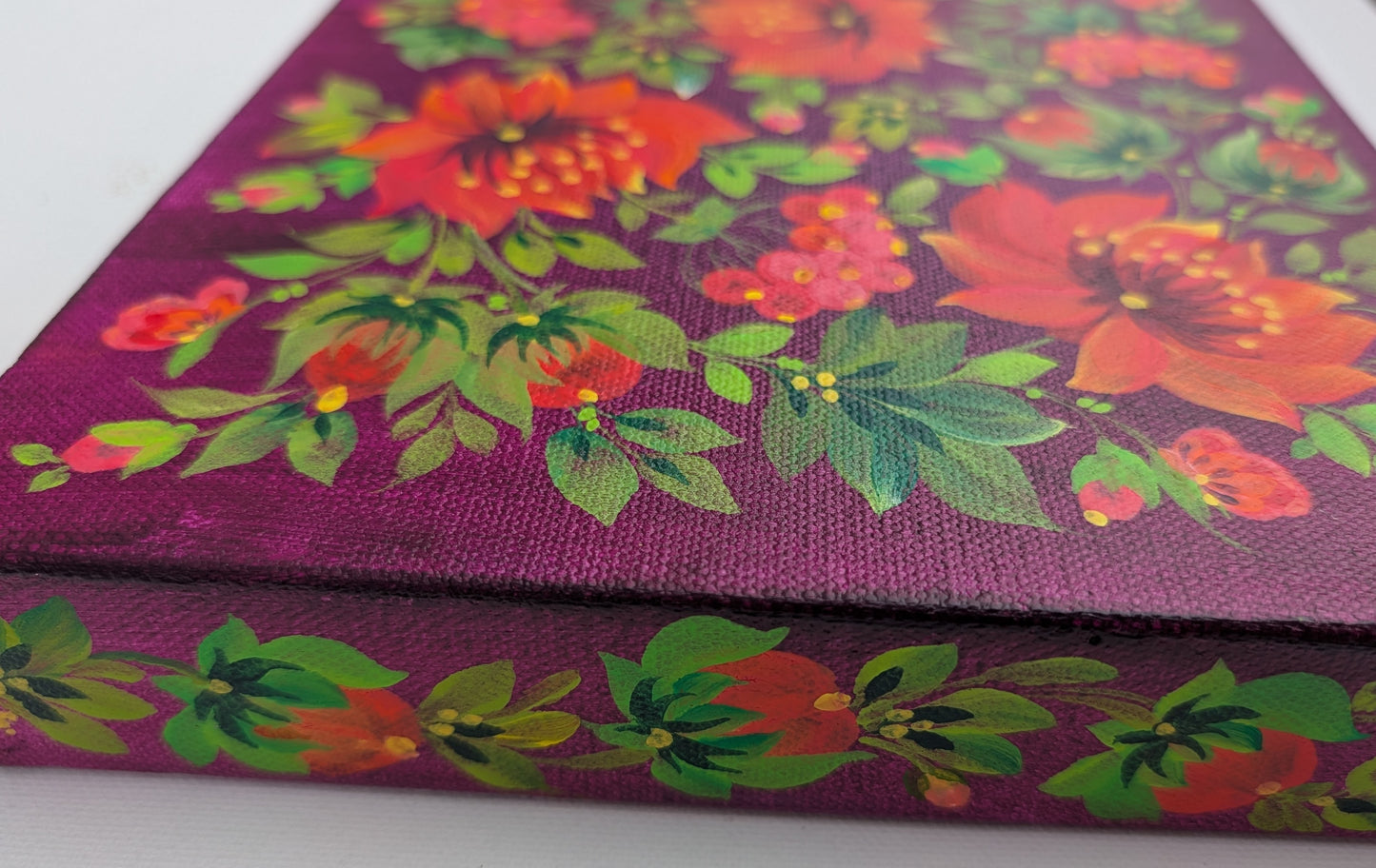 Flowers on magenta background, 8" x 8 "x 1.5",  canvas