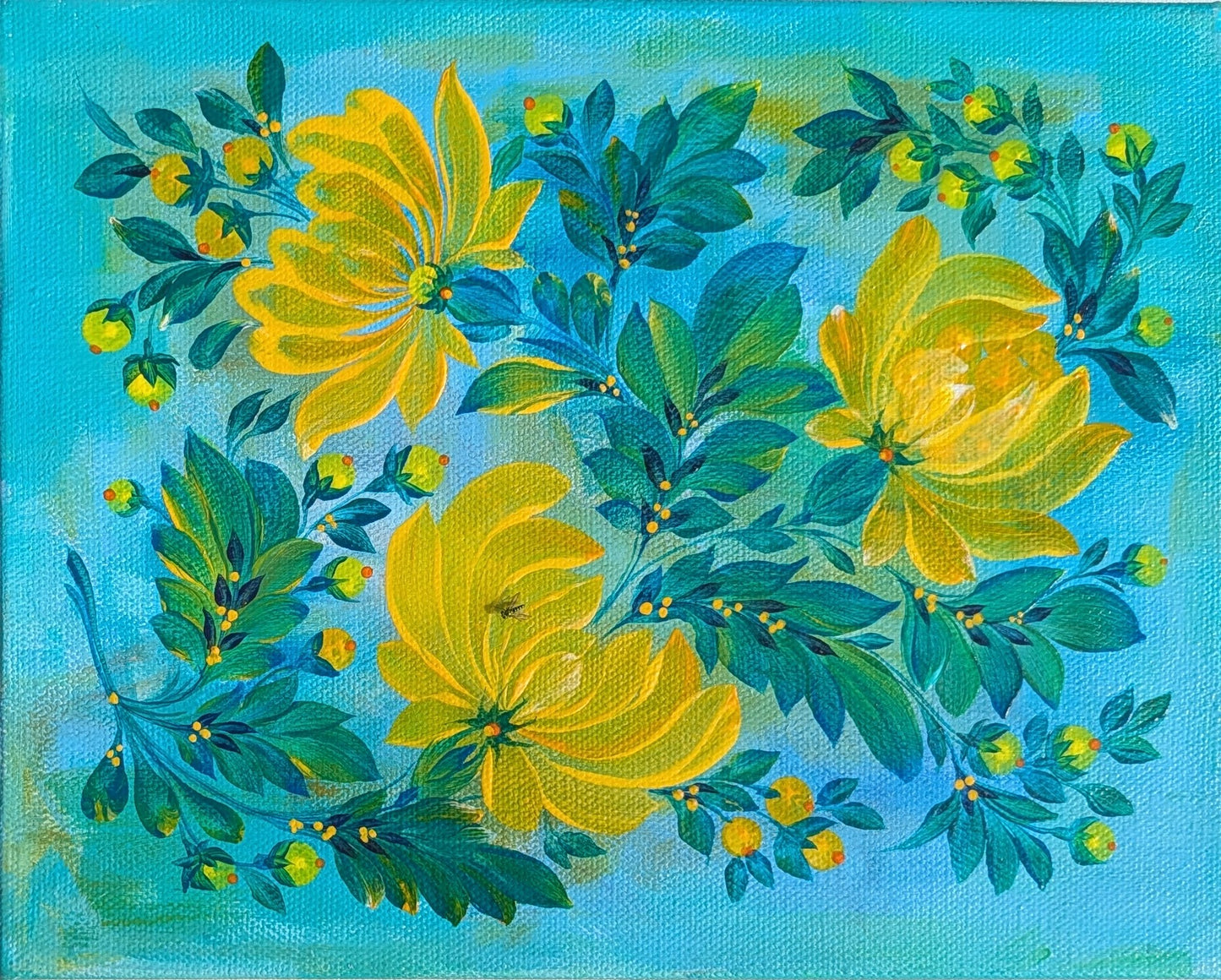 Yellow Flowers, 8" x 10" x 1.5" , canvas