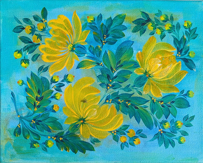 Yellow Flowers, 8" x 10" x 1.5" , canvas