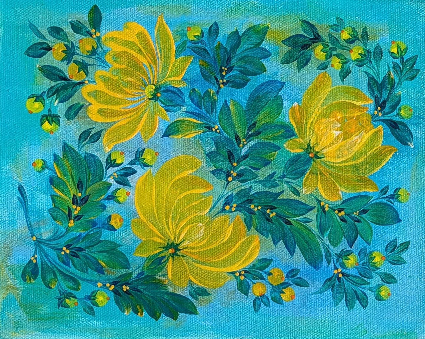 Yellow Flowers, 8" x 10" x 1.5" , canvas