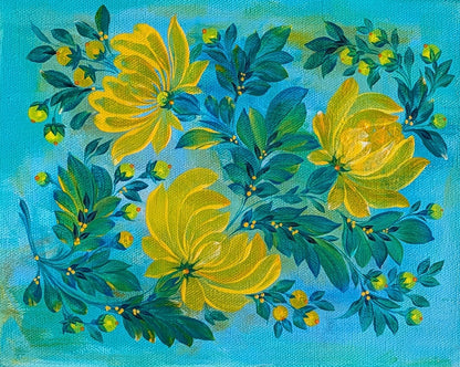 Yellow Flowers, 8" x 10" x 1.5" , canvas