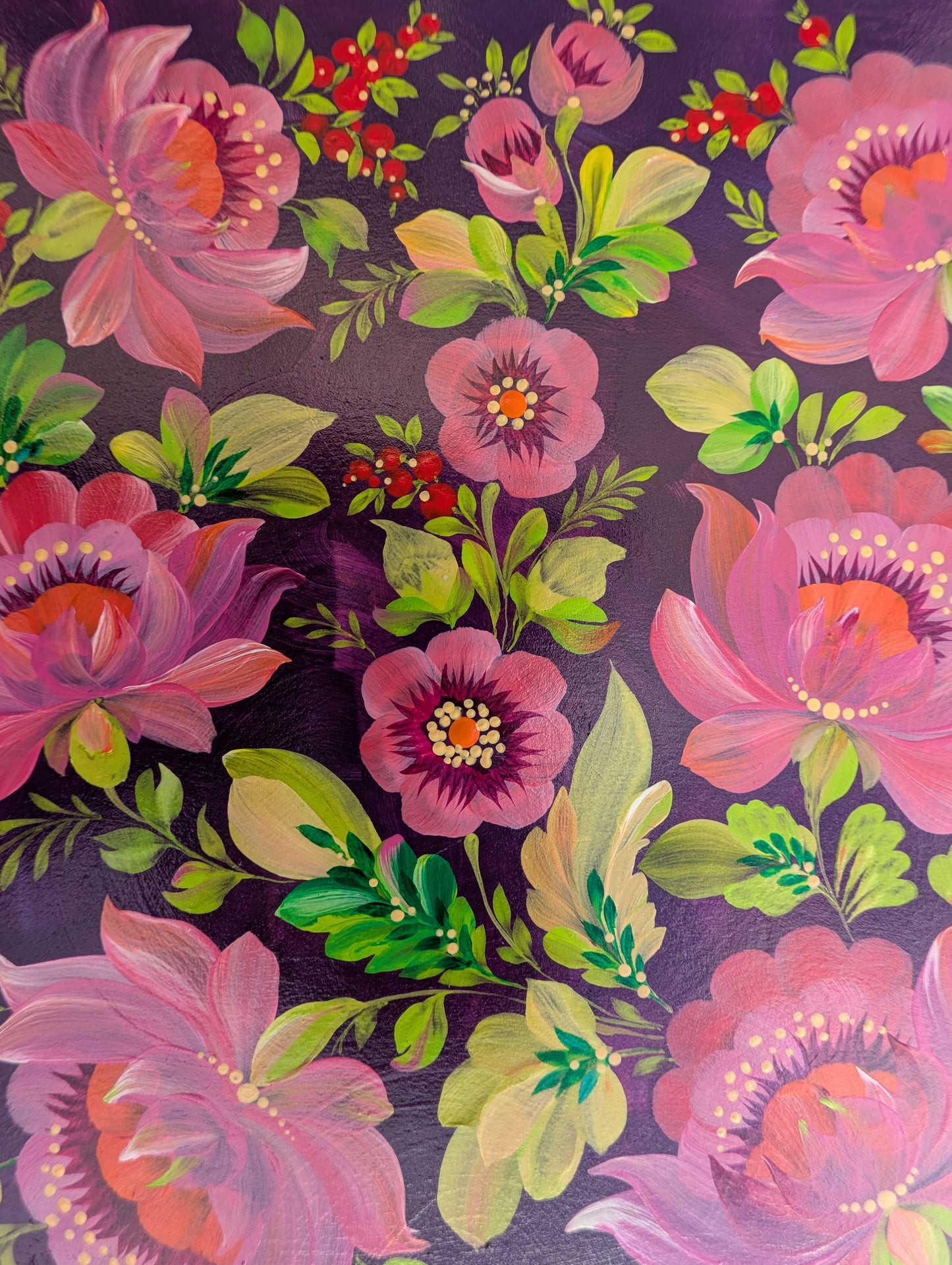 Purple and pink bliss, 12" x 12 "x .75" , wooden cradled panel