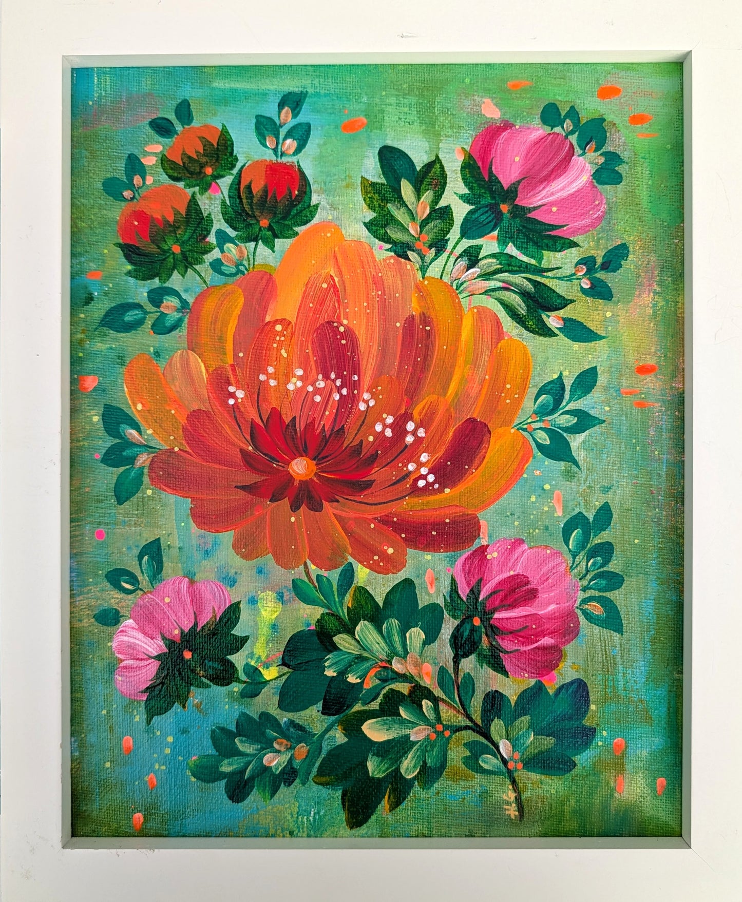 Happy flower, 8" x 10 ", canvas panel, framed