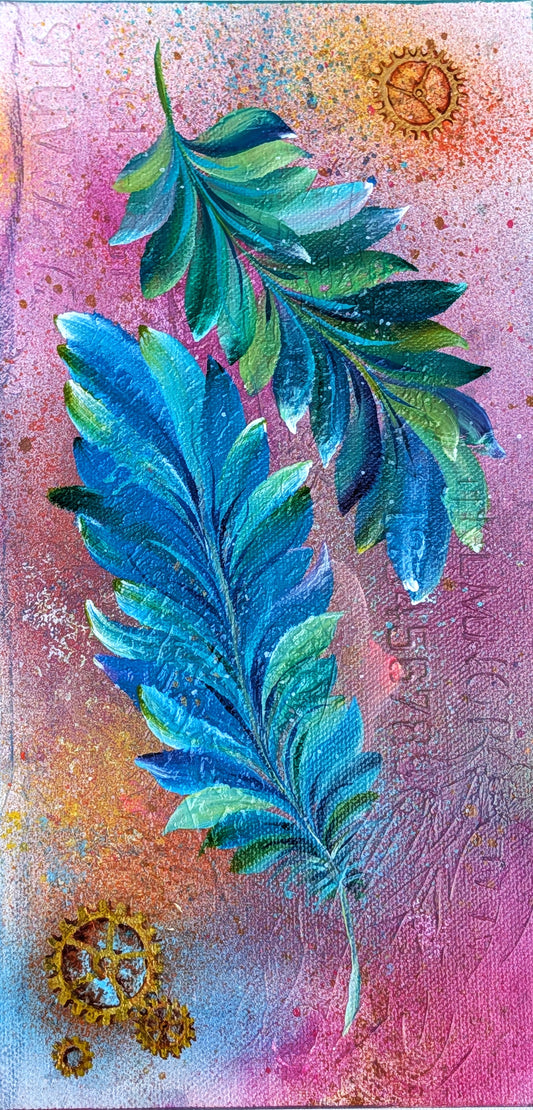 Feathers of time, 6" x 12" x 0.75" Canvas