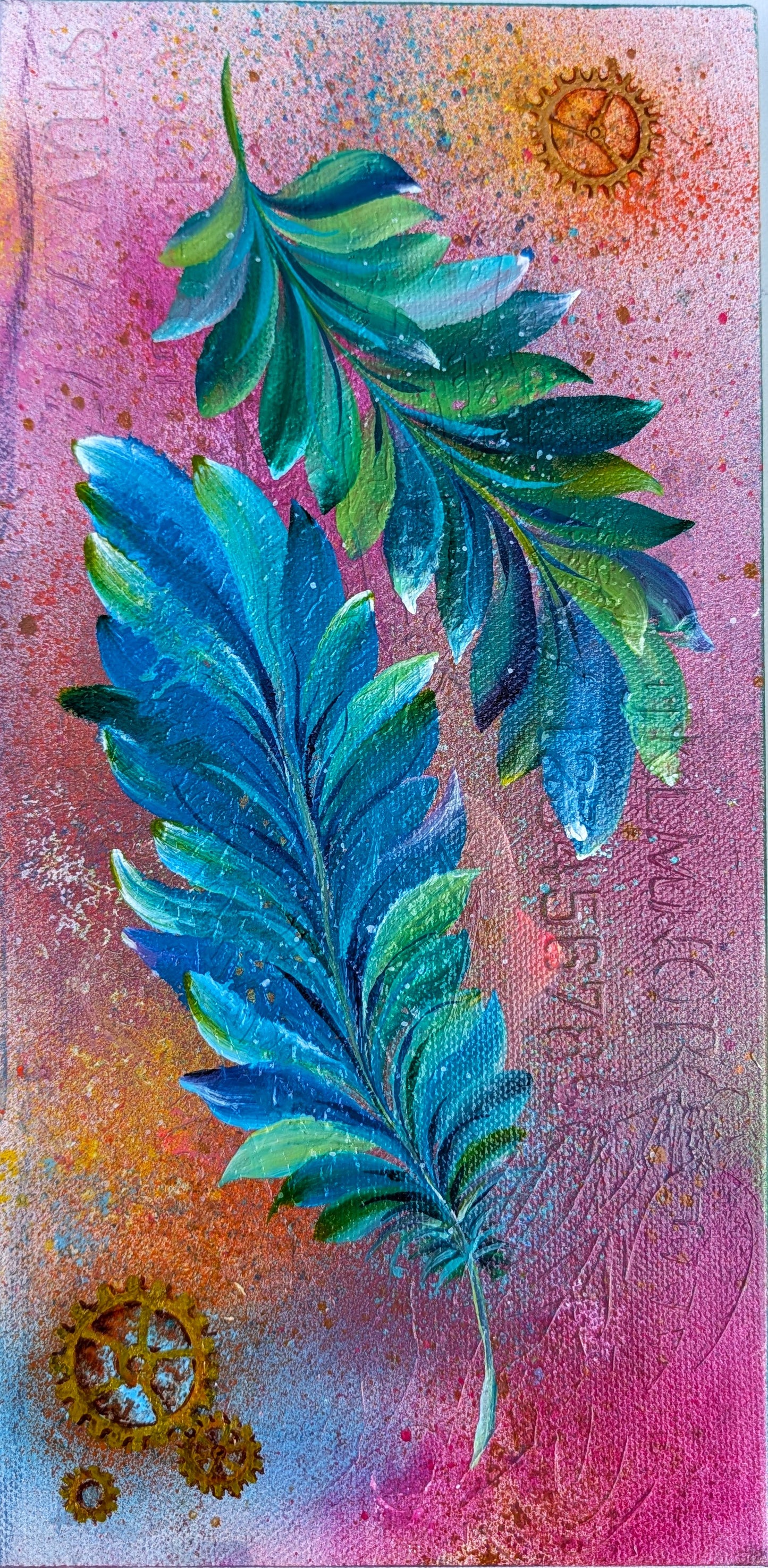 Feathers of time, 6" x 12" x 0.75" Canvas
