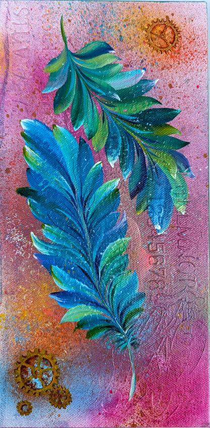 Feathers of time, 6" x 12" x 0.75" Canvas
