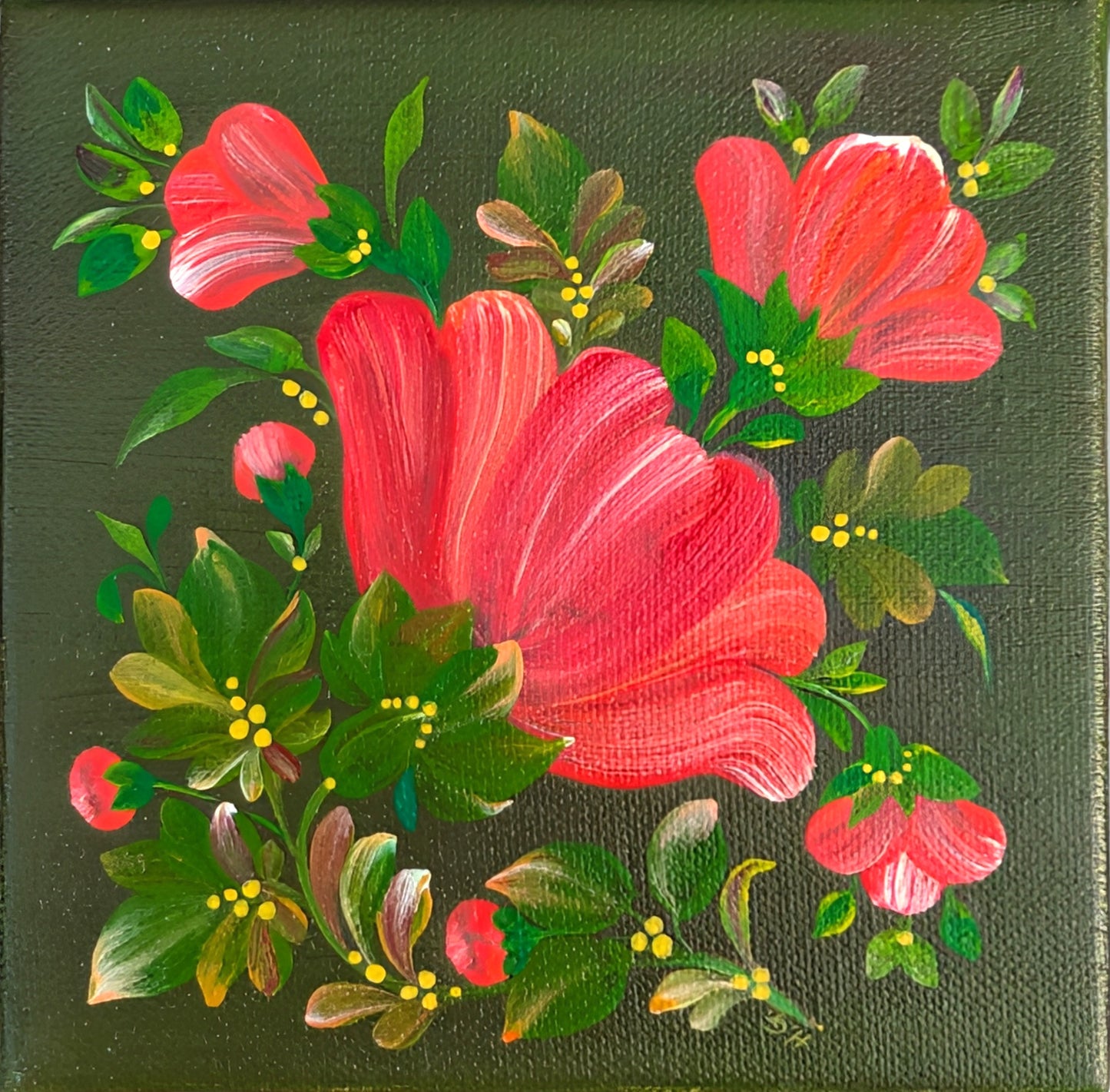 Red Bell, 6"x6"X.75" canvas