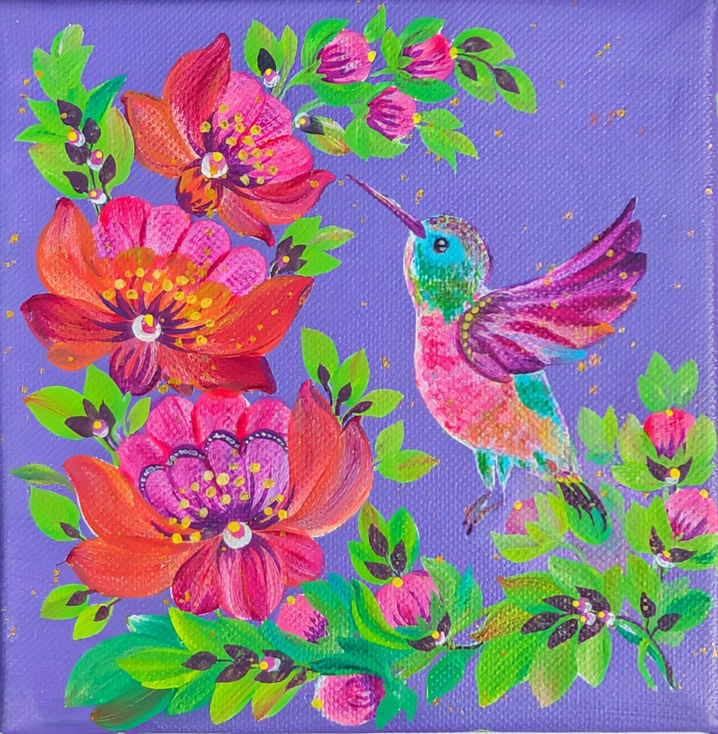 Hummingbird, 6"x6"X.75" canvas